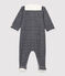 Baby-Strampler aus Bio-Baumwoll-Velours mit gestreiftem Kragen blau SMOKING/weiss MARSHMALLOW